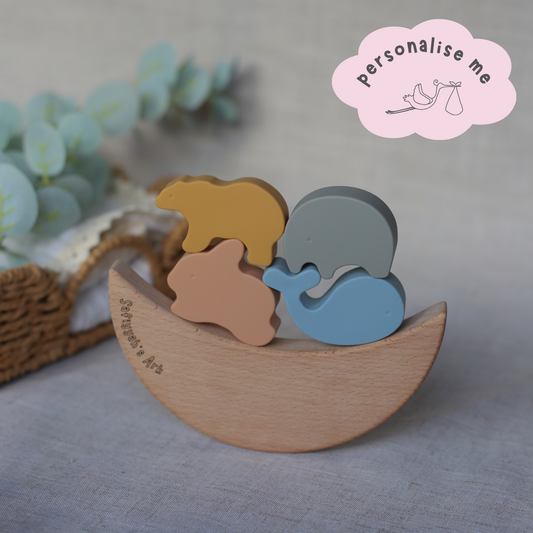Wooden Noah's Ark Balancing Stacker with Silicone Animals